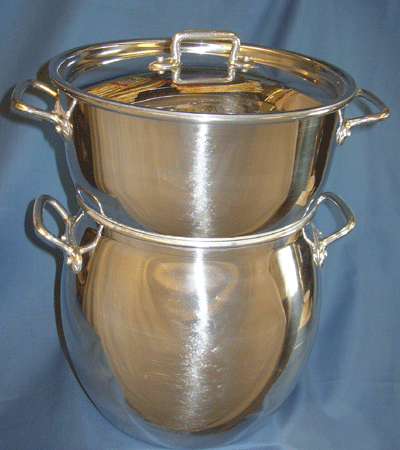 Couscousier, to make traditional North African stew.  Bottom pot holds meats and vegetables while top pot steams couscous grain.