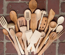 Sampling of our enormous selection of wooden utensils from around the world.